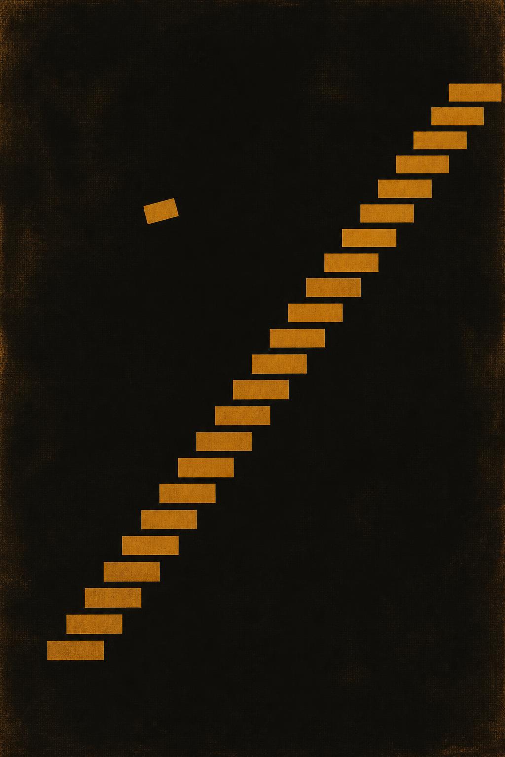 Poster for Exit 002: an ordered ochre staircase of identical rectangles with one drifting away